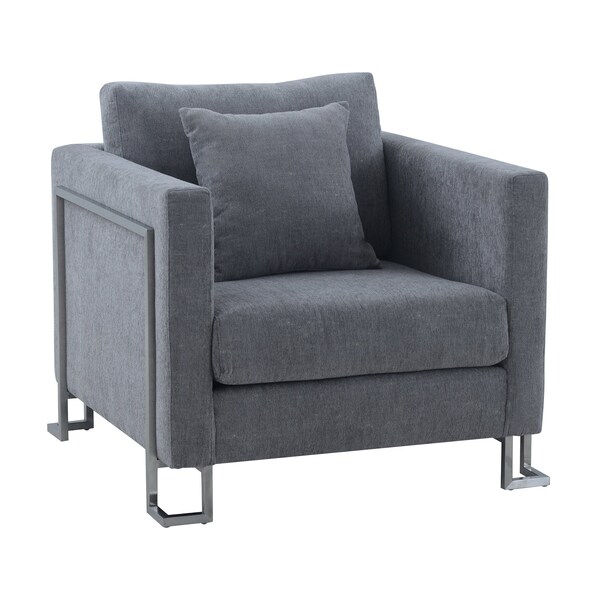 Armen Living Heritage Gray Fabric Upholstered Accent Chair with Brushed Stainless Steel Legs LCHT1GREY - main